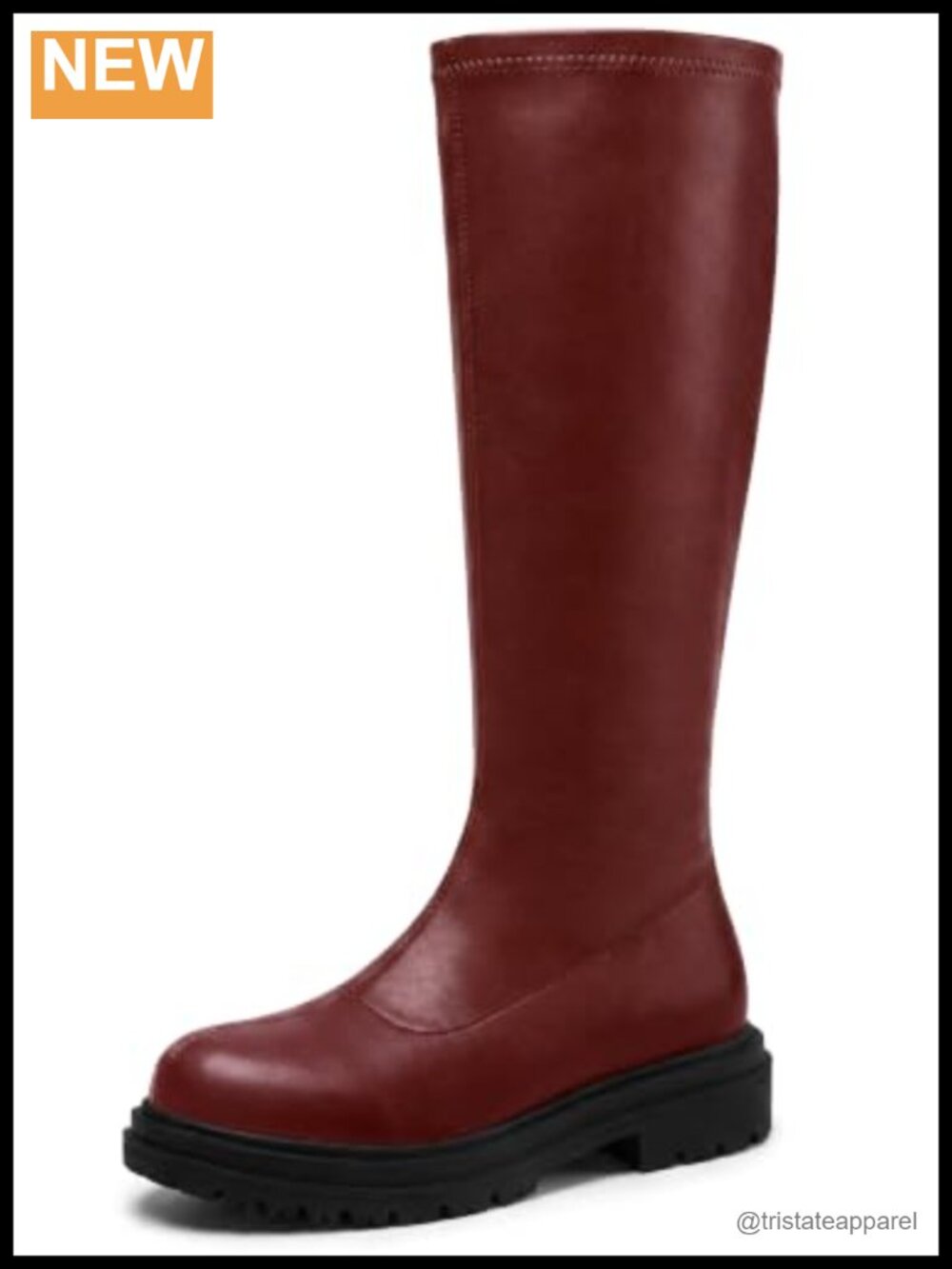 Knee High Platform Boots Chunky Low Heel Round Toe Back Zipper Faux Leather